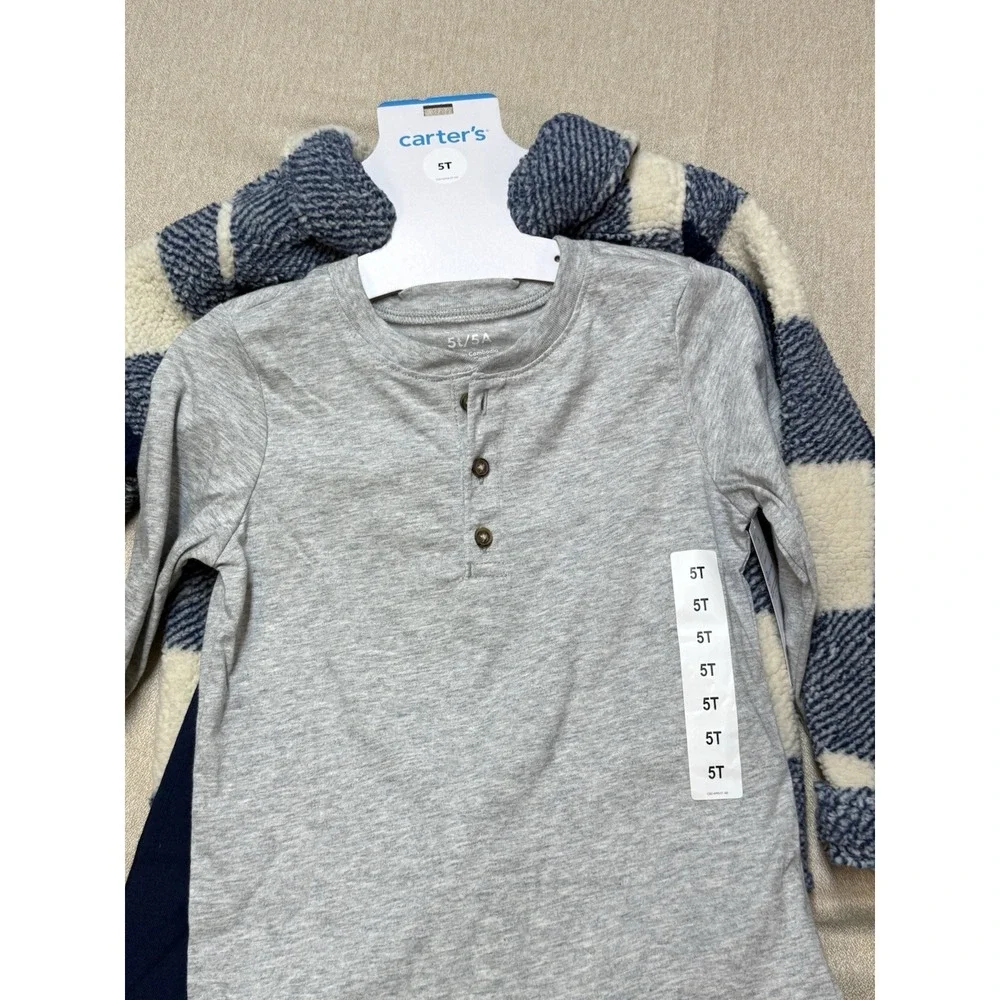 Carter's 3 Piece Pants Shirt Jacket Set Gray Navy Plaid 5T Boys